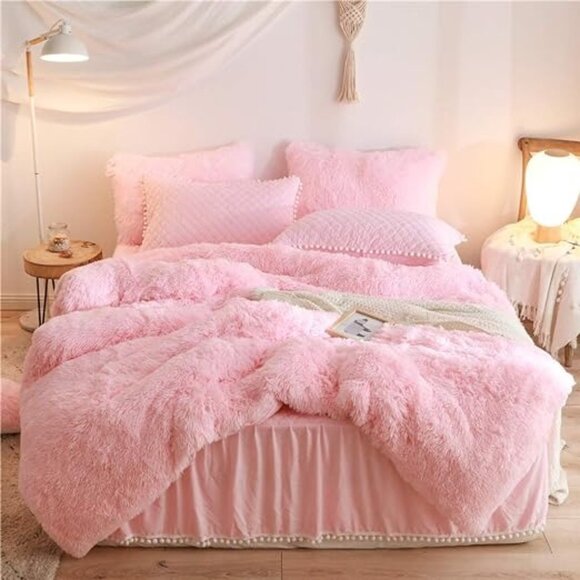 HAIHUA Luxury Plush Shaggy Duvet Cover Flannel Velvet Bedding (1 Faux Fur +2 Pil - Picture 4 of 9